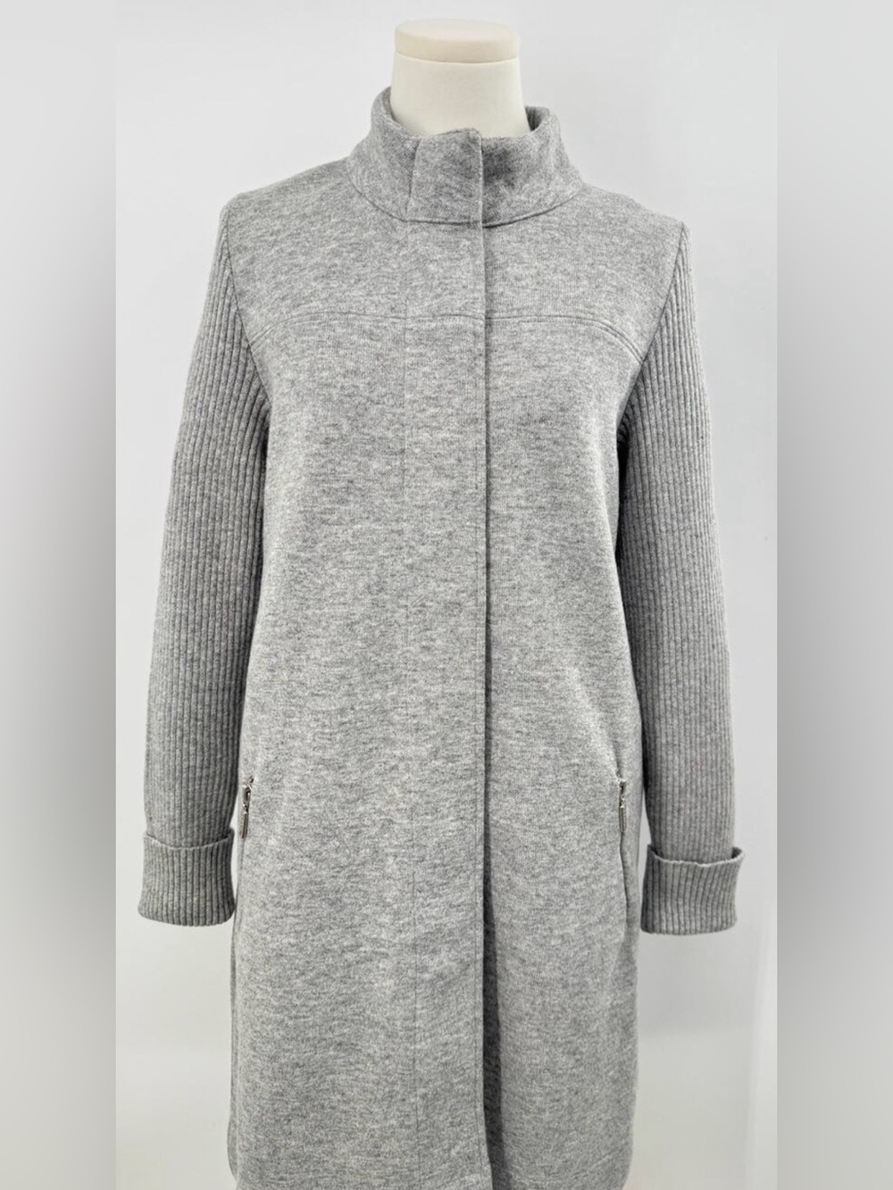 Barbour Kilchurch Knit Wool Jacket Coat Gray Overcoat Longline Sweater Coat 6